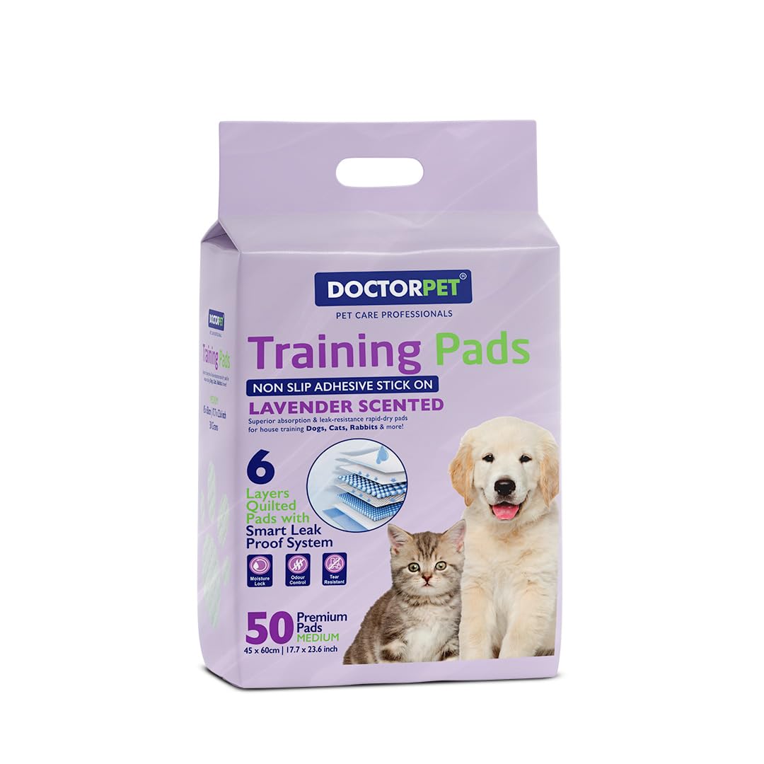 Doctor Pet Training Pads Lavender 50's (45x60cm) – Medium Rapid-Dry Leak-Proof Pads,Scented, 6 Layers Quilted, Superior Absorption, Odor Control, Pet Training for Dogs, Cats, Rabbits