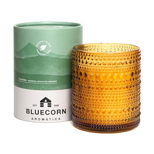 Bluecorn Candles Aromática Artemisa Scented Candle for Home | Valley Inspired Coconut Wax Candle with Sage, Citrus & Eucalyptus | Amber Glass Jar with 55 Hour Burn Time | Aromatherapy, Gift (Large)