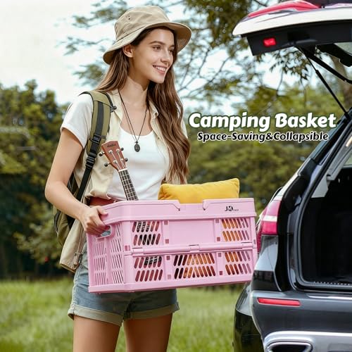Image of 2-Pack Folding Storage Basket, 20L Collapsible Plastic Storage Crates with Handles, Heavy-Duty Stackable Bins for Home Organization, Closet, Office, Garage (Pink)