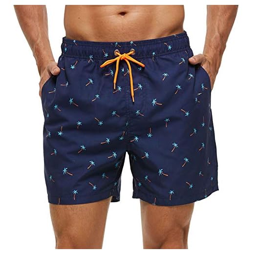 HLVEXH de los Hombres Coco Árbol Nadar Bañador con Bolsillos Laterales Verano Playa Deportes Pantalones Cortos Profundo Azul Baños Traje Medio