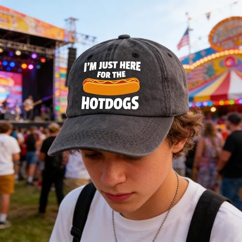 Image of I'm JUST HERE for The Hotdogs Hats for Men Baseball Caps Trendy Washed Workout Hats Light Weight
