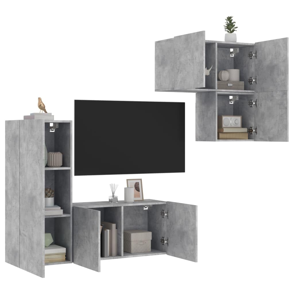 Set di 4 mobili da parete per TV, in legno grigio cemento