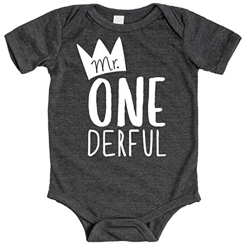 Olive Loves Apple Mr.One-Derful 1st Birthday Bodysuit for Baby Boys First Birthday Vintage Smoke Bodysuit