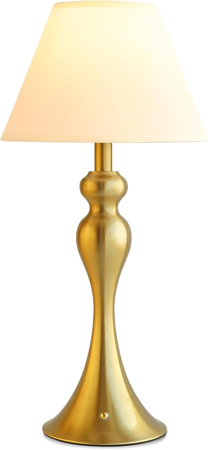 Mr.White Rechargeable Cordless Table Lamp with E26 LED Bulb, 5200mAh Battery Operated Portable Table Light with Fabric Shade, for Patio Restaurant Kitchen Bedside Living Room (Gold)