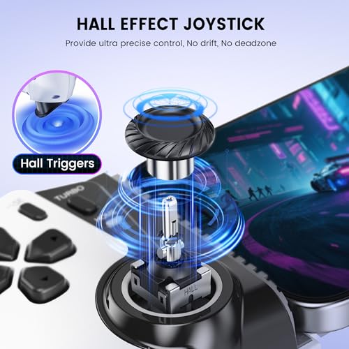 Image of NinjaPlusOX Mobile Gaming Controller for iPhone /Android /Switch 2 /Switch /OLED /iPad Mini, Wireless Phone Controller with Hall Joysticks /Hall Triggers /LED, Support Xbox Cloud, Steam Link, Roblox, White