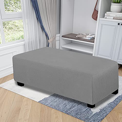 Funda otomana elástica XXL gris claro para taburete rectangular plegable 3