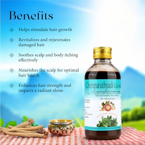 Image of AVP Chemparuthyadi Coconut Hibiscus Oil 200 ML- Ayurvedic Oil for Hairfall & Dandruff Free Hair, Nourishes Hair,Boost Hair Growth Relieves Itching Manage Skin Disease Fosters Hair Growth