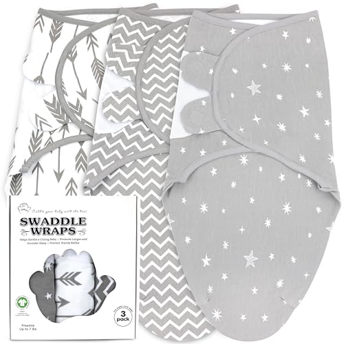 Image of Preemie Swaddles 4-7 lbs - 3-Pack Premature Babies Swaddle Sleep Sack - Organic Cotton - Premature Infant Sleeping Sack - Easy Adjustable Baby Swaddle Blanket Wrap (Galaxy)