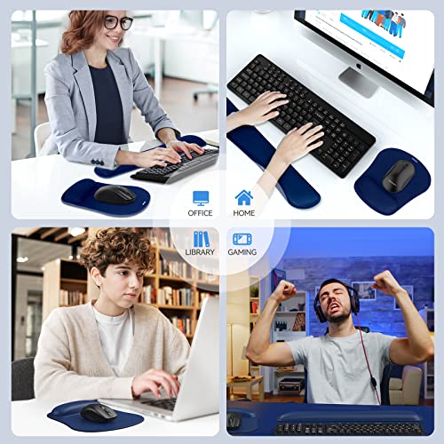 Image of TECKNET Keyboard Wrist Rest and Mouse Pad with Wrist Support, Memory Foam Set for Computer /Laptop /Mac, Lightweight for Easy Typing & Pain Relief Ergonomic Mousepad,Blue