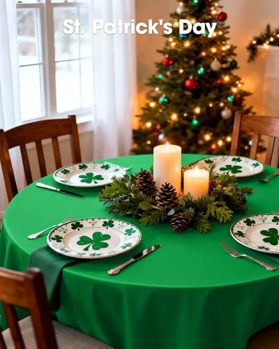 Image of Pureegg Plastic Table Cloth Disposable 20 Pack, 84'' Round Table Cloths, St Patricks Day, Christmas Decorations, Tablecloths, Round, Forest, Emerald, Plastic Cover, Leakproof & Sturdy, Green