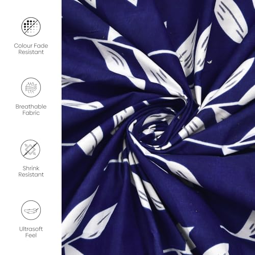 Image of Rivermoor 200 TC Ultrasoft Cotton Bedsheet for Double Bed | Queen Size Bed Sheet with 2 Pillow Covers | Navy Floral Print | 88 x 96 Inches | Breathable & Hypoallergenic