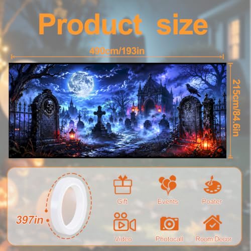 Image of Halloween Garage Door Decorations 7 x 16 ft, Gothic Chapel Cover