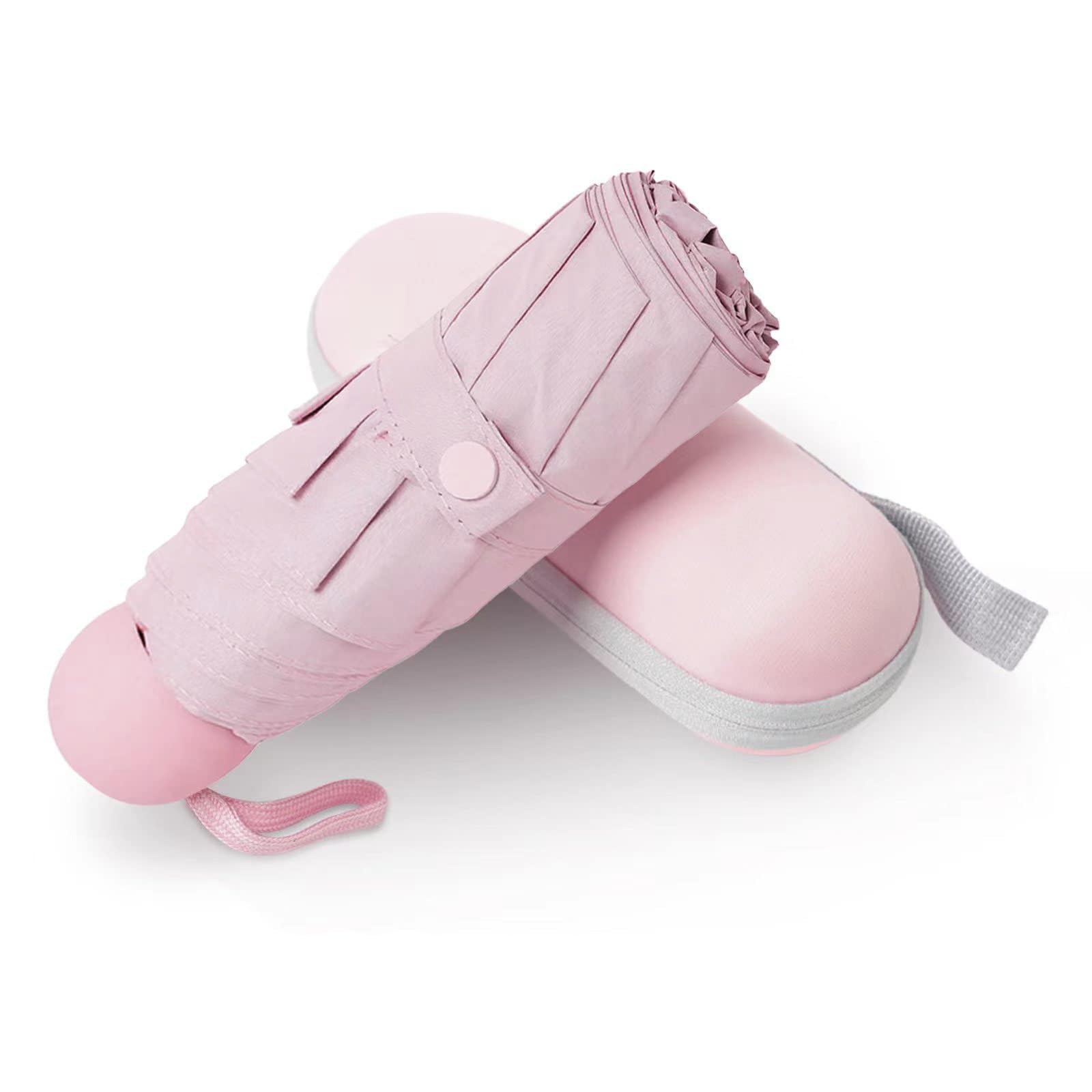 – Umbrella Sun Protection, Mini Folding Compact Umbrella with Case, 6 Ribs Lightweight Portable Umbrella, Sun and Rain Pocket UV Umbrellas for Kids Girls Boys Women