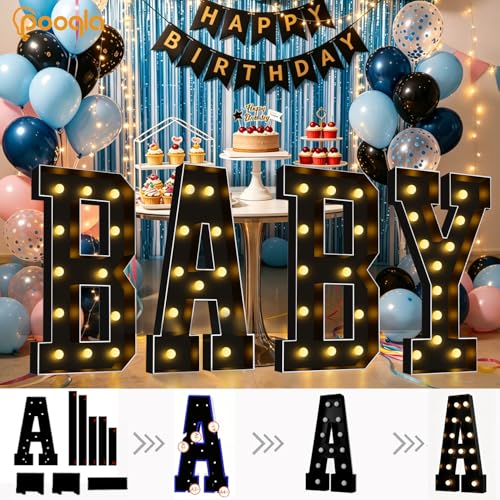 Image of Pooqla 4FT Marquee Light Up Letters, Black Large Letter V Party Decorations | LED Marquee Letters 4 Feet Tall, Black Giant Mosaic Letters Gift for Boys Men Birthday Anniversary Wedding Decoration