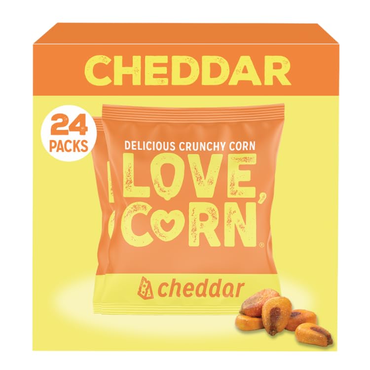 LOVE CORN Cheddar Cheese Roasted Crunchy Corn (24 x 20g) - High Fibre Snack Gluten-Free Savoury Crisps Alternative Lunchbox Friendly Made in UK Healthy Delicious Crunchy Snack