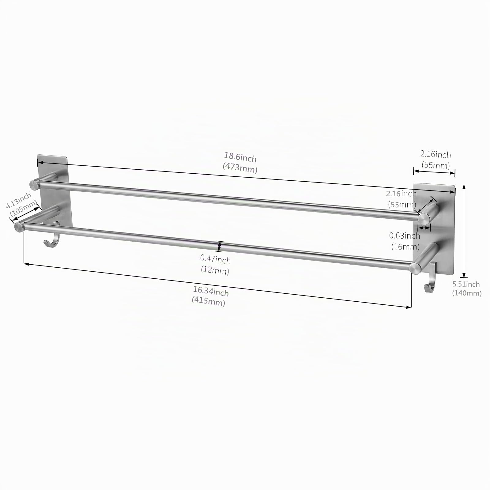 Vista Toallero de Baño sin Taladro con Fuerte Adhesivo 43.5CM Plata Acero Inoxidable Toallero de Baño Accesorio de Baño Accesorio de Baño sin Taladro para Baño y Cocina