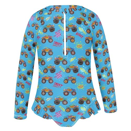 Truck Girls Long Sleeve Rashguard Swimsuit UV Protection One-Piece Swimwear Bathing Suit B04046212