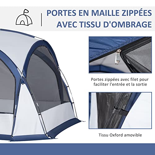Outsunny Tente de Camping dôme familiale pour 6-8 Personnes avec 4 Portes en Filet zippées, Tissu Oxford Amovible, Crochet pour Lampe, Sac de Transport dim. 350L x 350l x 230H cm - Blanc et Bleu – Image 5