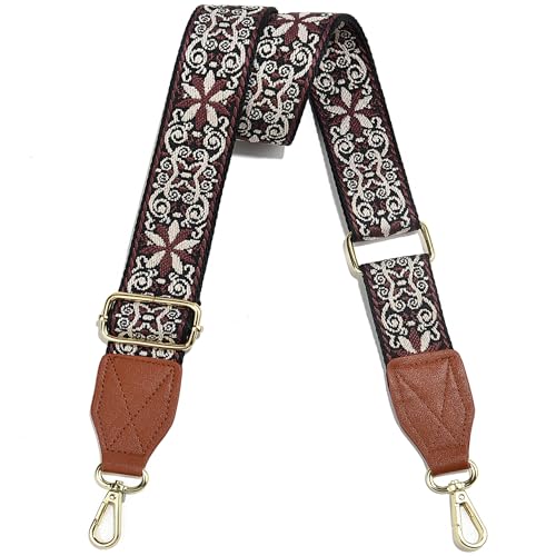 Image of Purse Strap,1.5 inch Leather End Shoulder Strap Adjustable Replacement,Retro Multi-Pattern Crossbody Bag Straps
