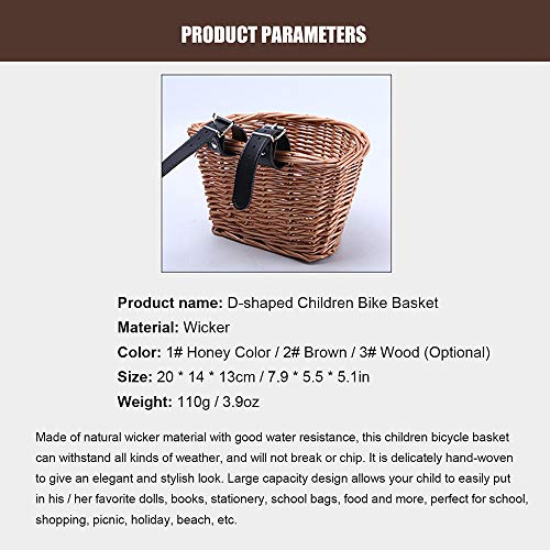 Mini cesta de guiador, Romacci Cesta de guiador em forma de D para crianças bicicleta de vime guiado