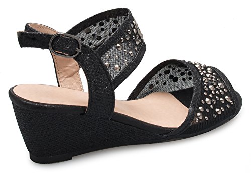 Olivia K Girl's Peep Toe Rhinestone Ankle Strap with Adjustable Buckle Wedge Sandals - Adorable, Comfort, Casual3