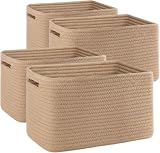Picture of OIAHOMY 4 Pack Storage Baskets for Organizing, Cube Storage Bins for Shelves, Rectangle Storage Baskets With Handles, Woven Baskets for Storage, 12.7''Lx9''Wx7.8''H, Yellow