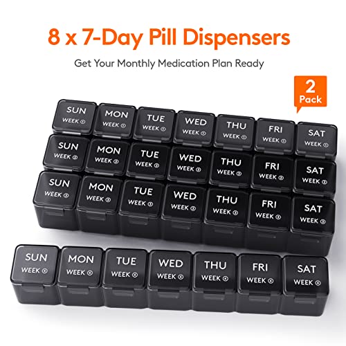 Image of Lifewit Monthly Pill Organizer Once a Day, 28 Day Pill Box, Black, 56 Grids