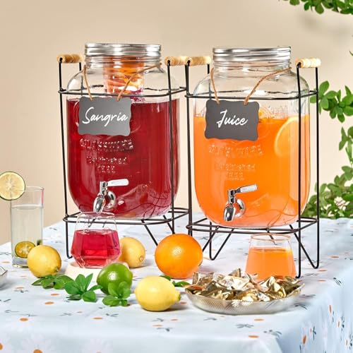 Image of Bellemax 3 Litre Glass Iced Drink Dispenser with Spout & Tap, Steel Lid and Stand- Cold Beverage Tank for Water, Cocktails, Detox Drinks & More, Perfect for Parties & Events,Daily Uses(Set of 1)