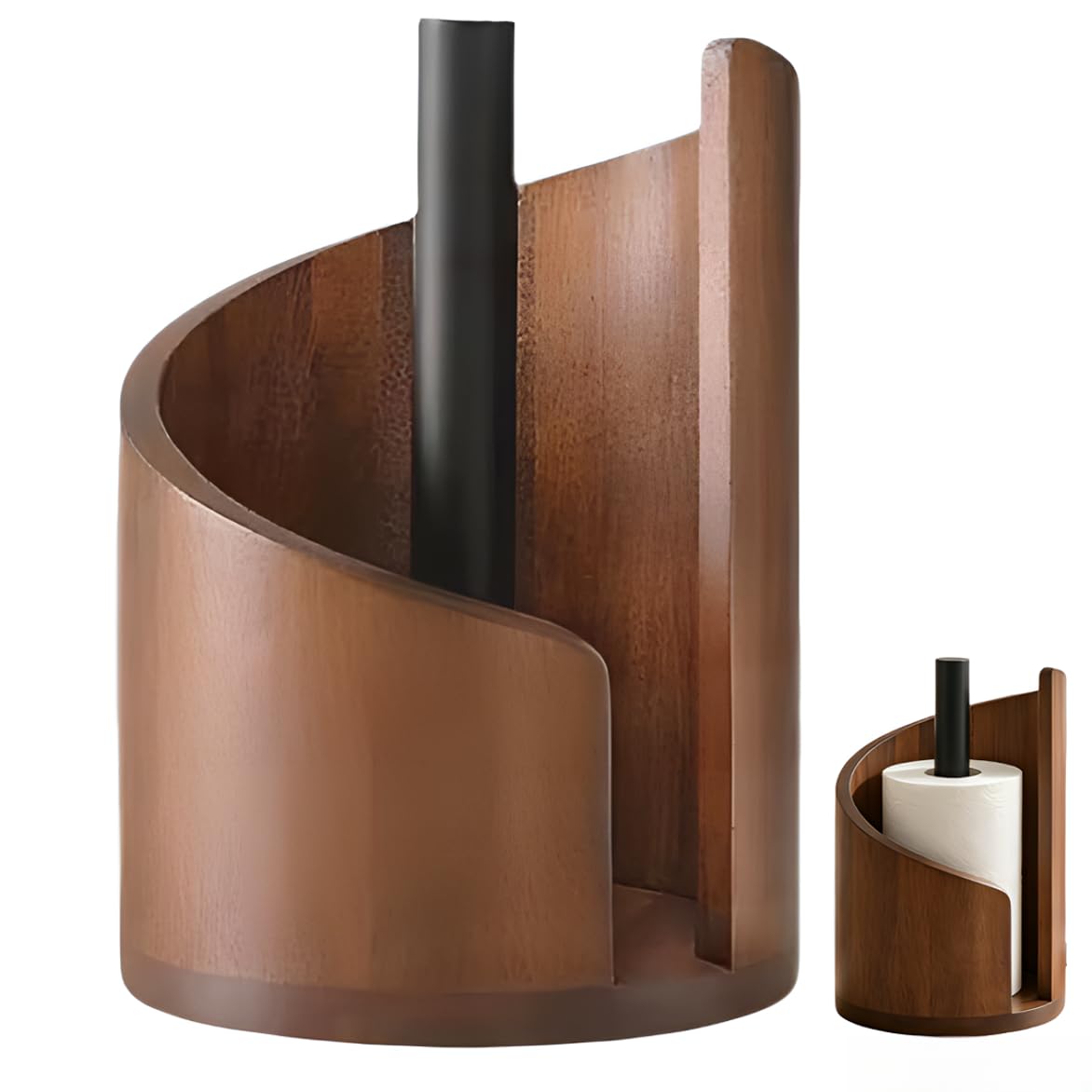 View 1 of [MISSING ROD HOLDER] Mountain Paper Towel Holder Countertop with Mango Wood Round Base & Iron Holder, Solid Wooden Design for Kitchen & Living Room Countertop, Effortless Tear, Fits Standard/Jumbo/Mega Rolls (Brown)