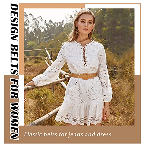VONMELLI 4 Pack Straw Woven Elastic Stretch Waist Belt Fashion Boho Dress Braided Belts for Women4