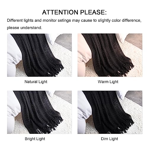 Lifein Knitted Black Throw Blanket For Couch - Soft Fall Farmhouse Boho Throws, Cozy Knit Small Lightweight Blankets & Throws With Tassels For Home Decor,Bed,Chair,Sofa (Black, 50 * 60'') #TOP6