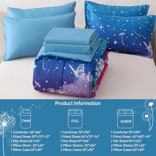 Image of Dinjoy Girls Comforter Set 5 Pieces, Twin Size Colorful Ombre Rainbow Bedding Set, Bed in A Bag for Kid Teen Girls (1 Comforter, 1 Flat Sheet, 1 Fitted Sheet, 1 Pillow Shams, 1 Pillowcases)