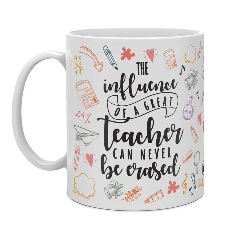 Bj Art '' The Inflluence Of A Great Teacher Can Never Be Erased Pnrinted Coffee Mug Colorful Awesome Design|Gifitng Mug For Loved Ones |Birthday Gift| - 1 Piece, Multicolour, 325 Ml Art-1000 - Ceramic