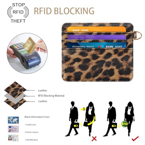 Image of Slim Minimalist Pocket Credit Card Holder Wallet Women | RFID Blocking Lightweight Thin Small Cute Card Cases, Leopard