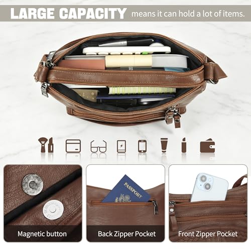 Image of ELDA Purses for Women Pocketbooks Soft PU Leather Ladies Crossbody Purse Multi Pocket Shoulder Bag