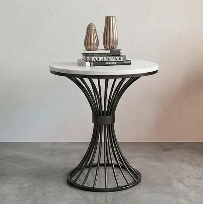 Image of Furniture Cafe Modern Coffee Table for Living Room Center Table Home Decor Round Side Table Space Saving Furniture, Table Top Sturdy Metal Frame Wood Desk Centerpiece Bedroom (Black /White)