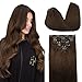 DOORES Remy Human Hair Extensions Clip in Chocolate Brown 18 Inch 120g 7pcs Real Clip in Hair Extensions Straight Natural Thick Hair Extensions