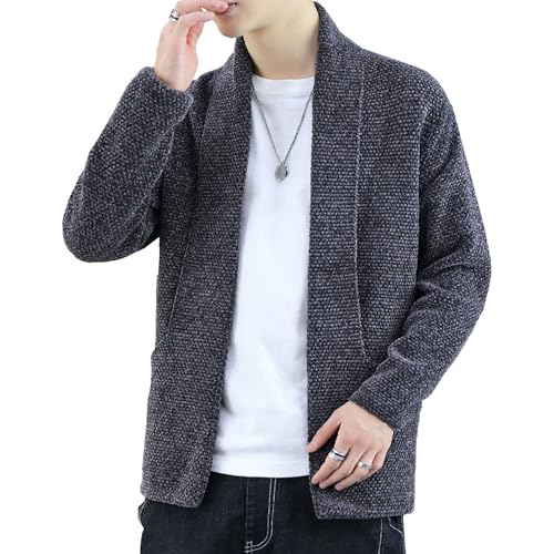 Men's Loose Fit Shawl Collar Sweater Open Front Knitted Fashion Sweater Cardigan Winter Sweaters with Pockets