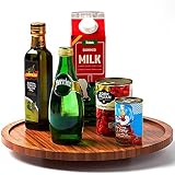 Lazy Susan Turntable Wood 13.5”, with Metal Bearing System & Anti-Slip Silicone Pad, Large Cake Stan