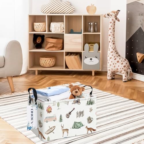 Image of Rectangular Folding Laundry Basket,Waterproof Canvas Basket,Gift Basket,Suitable for Children's Room,Office,Clothes,Toys Storage(Outdoor adventure)