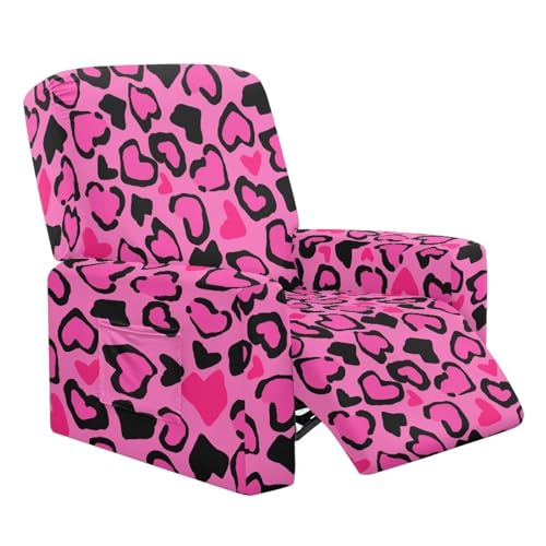 ZIATUBLES Funda para sillón reclinable de tela elástica con estampado de leopardo rosa, suave, antipolvo, 4 piezas, protector de muebles para silla de niño perezoso