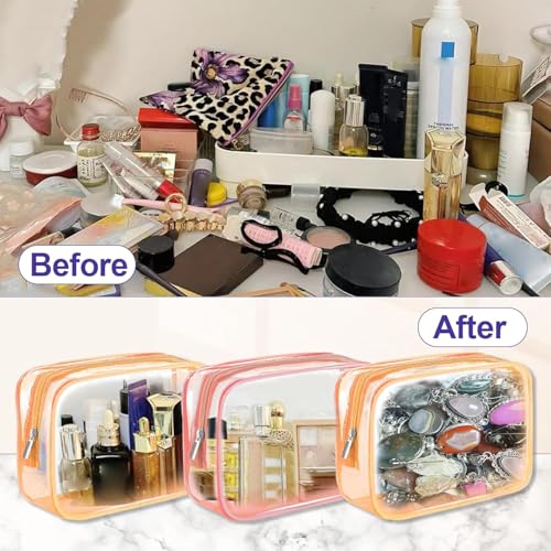 Clear Makeup Bag (4 Packs), Small TSA Approved Toiletry Bags for Traveling Small Size Cosmetic Storage Pouches for Women Organizer with Zipper Pink Orange Green Blue2
