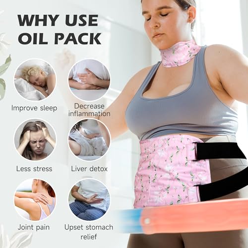 Image of Plus Size Castor Oil Pack 2 Pcs Castor Oil Wrap Organic Cotton Reusable Kit Organic Cold Pressed Unrefined Castor Oil Compress Packs for Liver Detox