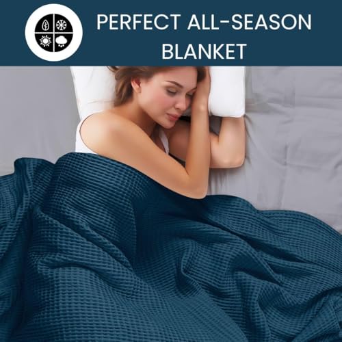 Image of 100% Combed Cotton Waffle Blanket for Bed,Sofa,Couch,| Teal |King -90X102 INCHES -Lightweight and Breathable Soft Woven AC Blankets,Throw for Summer, Spring, Winter, All Season