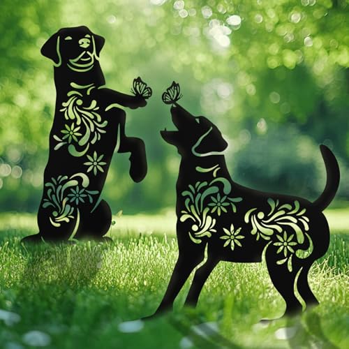 LawnIdyll Dog Metal Garden Decor for Outside, 2 Pack 17"