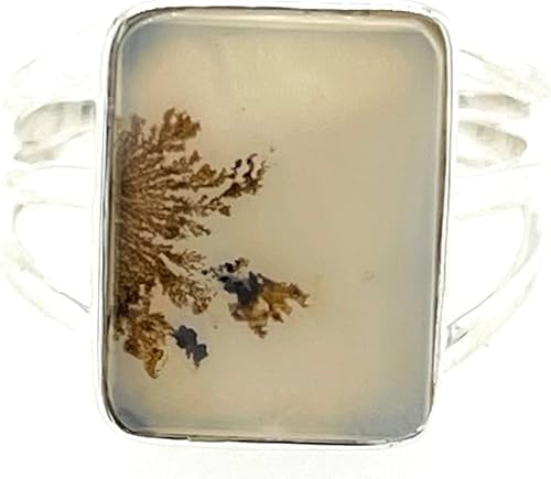 Genuine Georgian Scenic Dendritic Agate 925 Sterling Silver Ring Size 9
