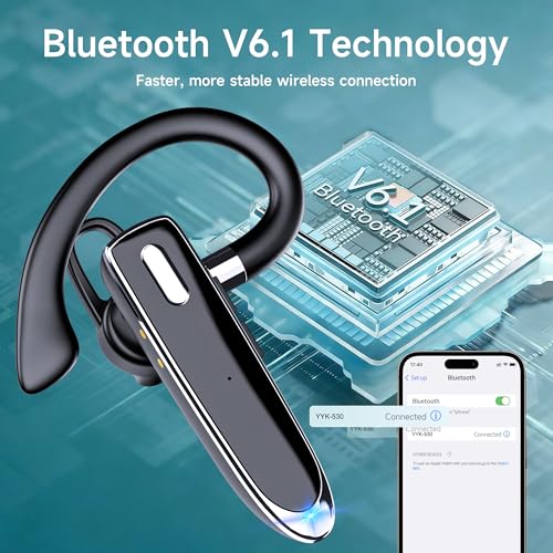 Image of Wireless Single Ear Bluetooth V6.1 Headset, Business Earpiece with Mic | CVC8.0 Noise Cancelling,100H Playtime, LED Display, Dual Device Pairing, Mute Button for Office, Driving, Trucker