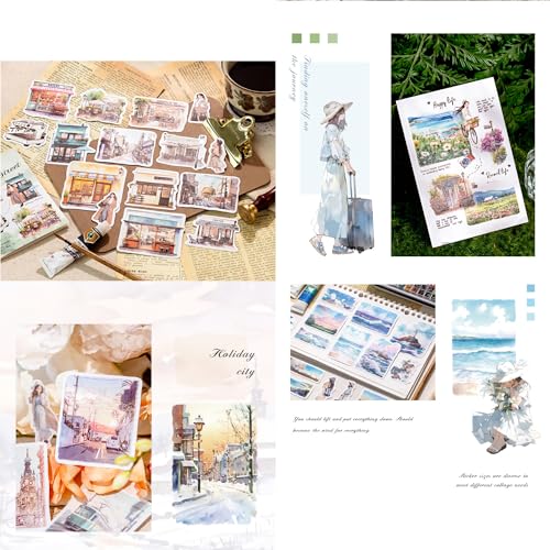 180PCS Washi Paper Travel Sticker Set Season Scenery Stickers for Scrapbooking Traveller Journals Planners Calendar Art Project Arts Crafts Junk Bullet Journaling Water Bottles Scrapbook - Image 6