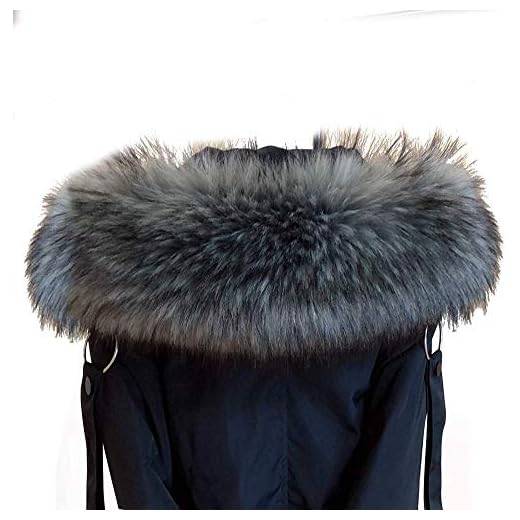 Dam fuskpälskrage pälsscarf päls vinter varm halsduk, pälskrage pälskrage pälsränder räv fuskpäls päls krage pälsscarf för huva vinterkappa med knappar, grå svart