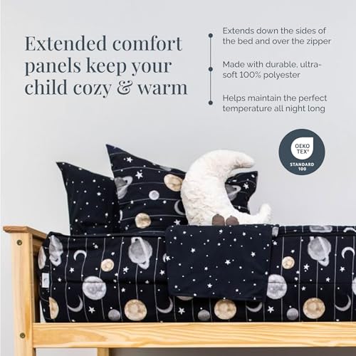 Image of Beddy's Outer Space Themed Durable Zipper Bedding for Kids /Teens - Bed in a Bag-Black Sheets & Universe Galaxy Comforter Stars & Solar System,Includes 2 Pillowcases & 2 Shams-Easy to Make & Wash-Queen